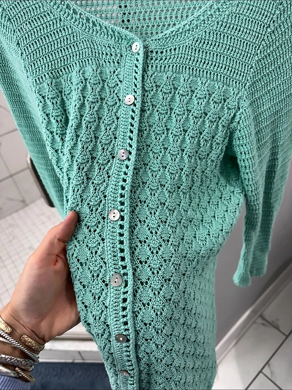 L.L.Bean Open Knit Button Front Cardigan - Picture 4 of 6